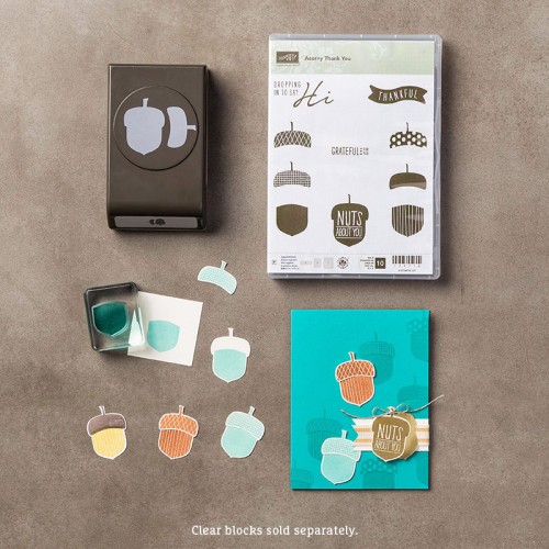 stampin up acorny thank you stamp set acorn builder punch