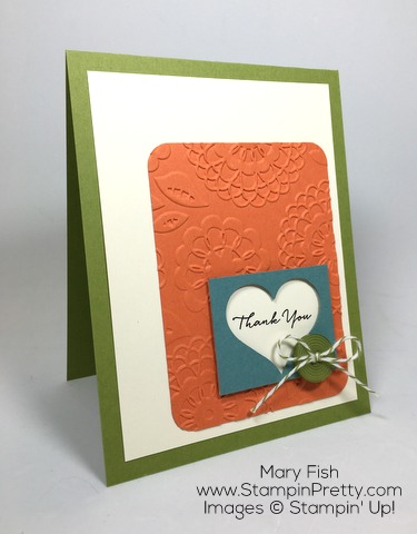 Beautifully embossed Stampin Up Lovely Lace envelope and card heart punch by Mary Fish
