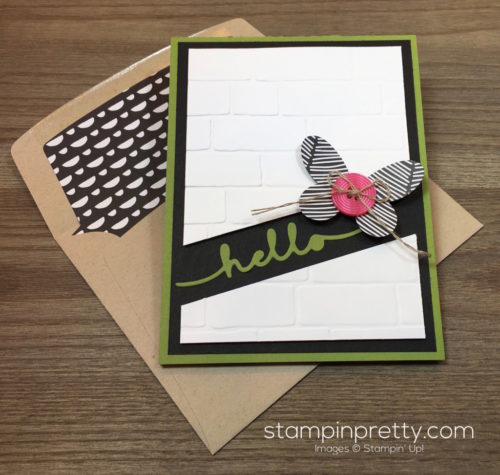 Stampin Up Brick Wall Embossing Folder Hello Card & Envelope By Mary Fish StampinUp