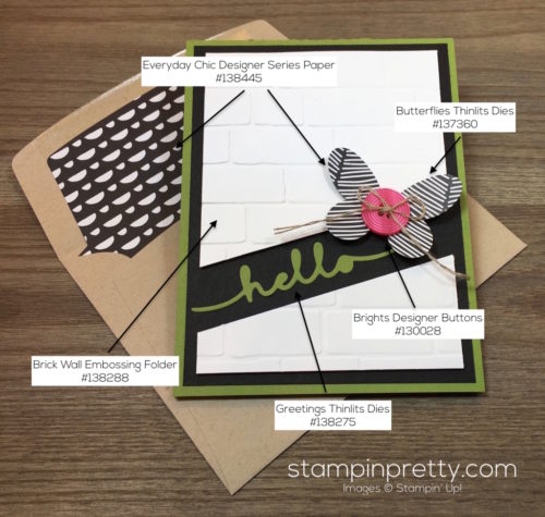 Stampin Up Brick Wall Embossing Folder Hello Card & Envelope By Mary Fish StampinUp Supply List