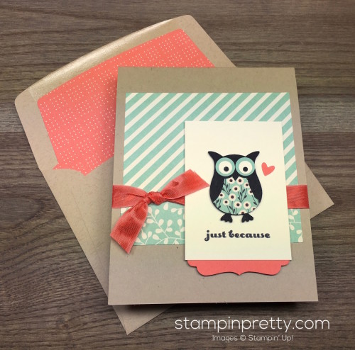 Stampin Up Owl Builder Punch Just Because Card & Envelope Liner By Mary Fish StampinUp