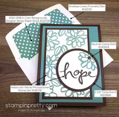 Stampin Up Watercolor Words Sympathy Card & Envelope By Mary Fish StampinUp Supply List