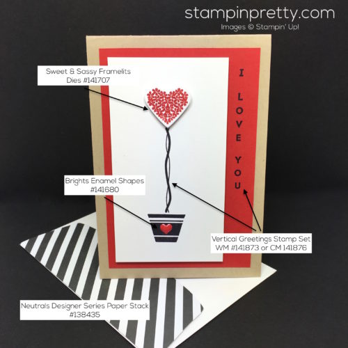 Stampin Up Vertical Greetings Love Card & Envelope - Mary Fish StampinUp Supply List