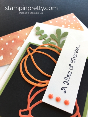 Learn how to create a simple autumn thank you card with Stampin Up Patterned Pumpkin Thinlits Dies - By Mary Fish