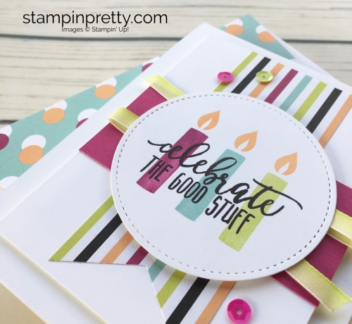 Learn how to create this simple birthday card using Stampin Up Picture Perfect Birthday stamp set - Created by Mary Fish StampinUp Idea