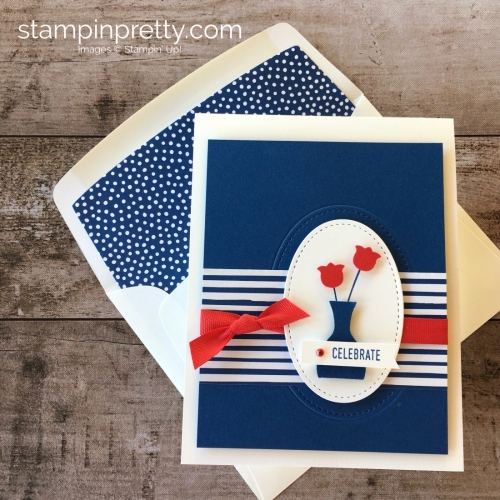 Create a simple fourth of july patriotic card using Stampin Up Varied Vases - Mary Fish