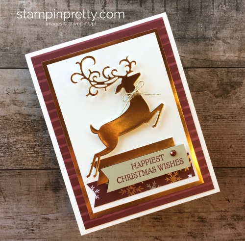 Create a simple Christmas card using Stampin Up Dashing Deer stamp set & Detailed Deer Thinlits Dies - Mary Fish StampinUp