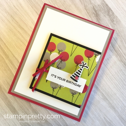 Create a simple birthday card with Stampin Up Broadway Bound Specialty Designer Series Paper - Mary Fish StampinUp balloon
