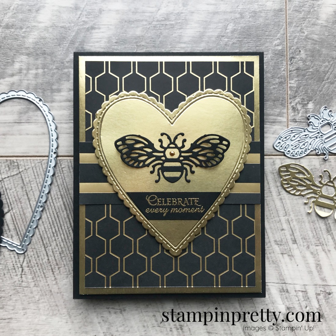 Honey Bee Bundle & Golden Honey Specialty Designer Series Paper from Stampin' Up! Celebrate card by Mary Fish, Stampin' Pretty