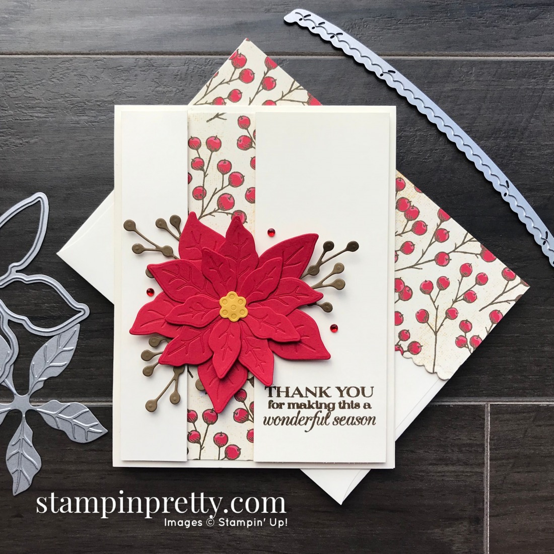 Create this holiday card using the Poinsettia Place Suite from Stampin' Up! Card by Mary Fish, Stampin' Pretty!