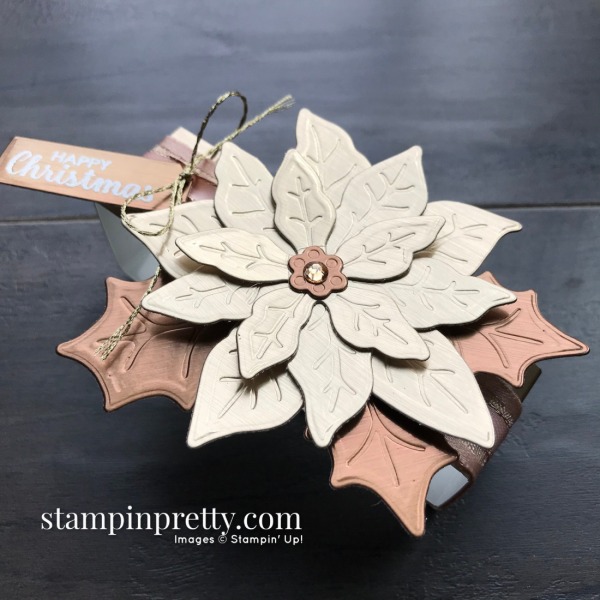 Brushed Metallic Card Stock Poinsettia Mini Pizza Box Belly Band Mary Fish, Stampin' Pretty Happy Christmas