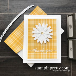 Create this simple thank you card using the Plaid Tidings Designer Series Paper and Daisy Punches from Stampin' Up! Card by Mary Fish, Stampin' Pretty