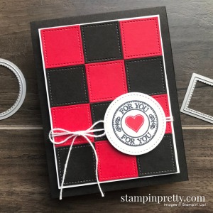 Create this buffalo check card using the Stitched Shapes Dies and Retiring Warm Hugs Stamp Set from Stampin' Up! Card by Mary Fish, Stampin' Pretty