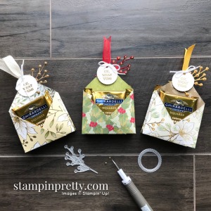 Oh, What Yum! Ghirardelli Double Treat Holders for Christmas - Stampin'Up! Poinsettia Place Mary Fish, Stampin' Pretty