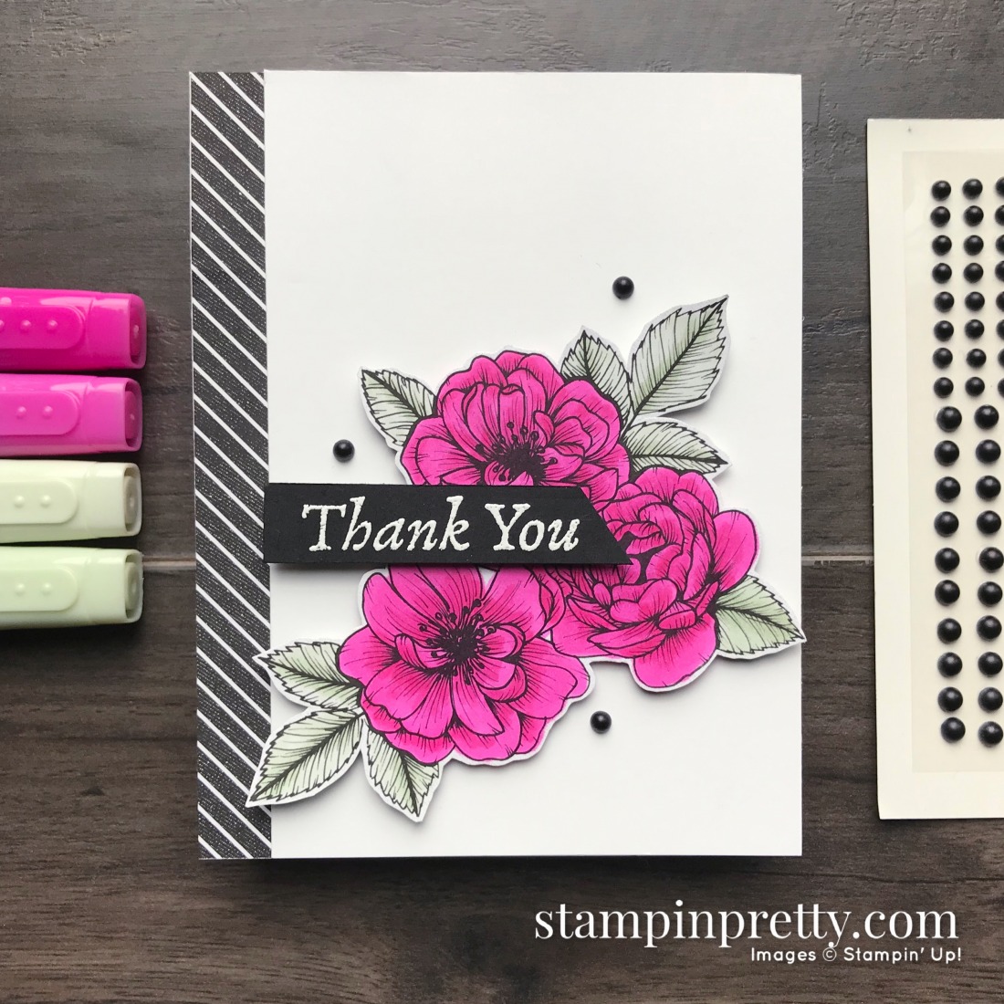 SNEAK PEEK! Create this card using the True Love Designer Series Paper and Matte Black Dots by Stampin' Up! Thank You Card by Mary Fish, Stampin' Pretty
