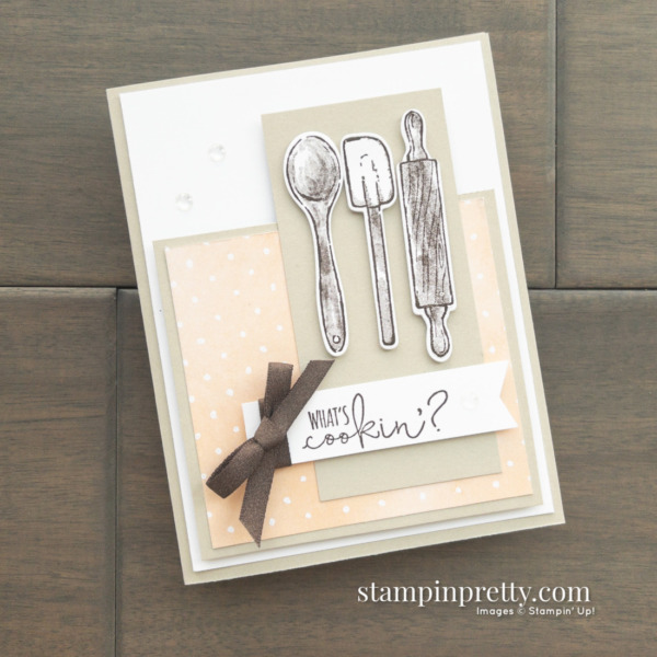 Create this card using the What's Cookin' Bundle from Stampin' Up! Card by Mary Fish, Stampin' Pretty Shop Online Earn Tulips
