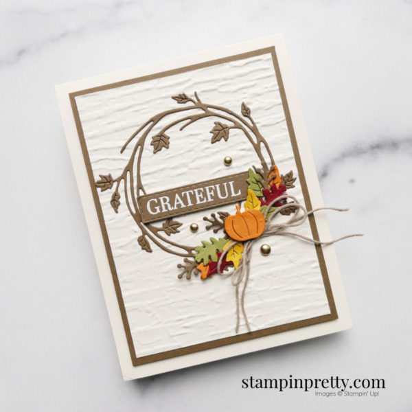 Create this pumpkin and leaf fall card using the Sparkle of the Season Bundle from Stampin' Up! Shop Online 24-7 with Mary Fish, Stampin' Pretty