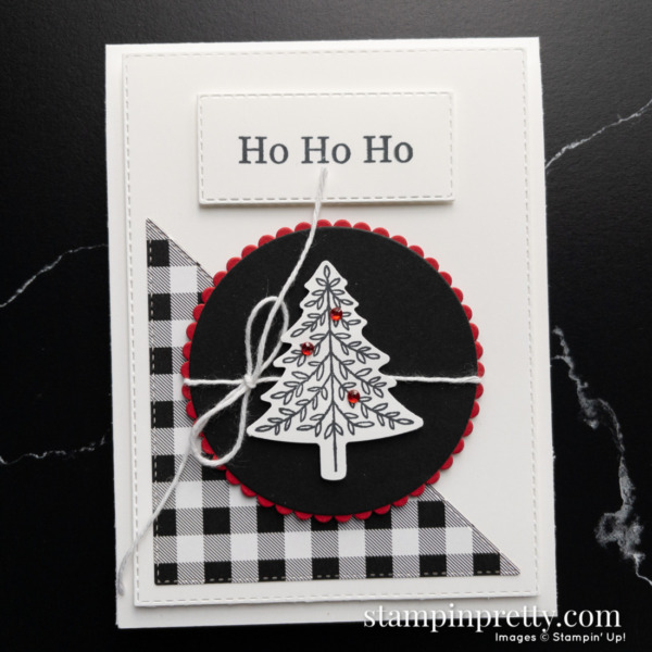 Create this Christmas card using the Pine Tree Punch and coordinating Perfectly Plaid Stamp Set from Stampin' Up! Card by Mary Fish, Stampin' Pretty
