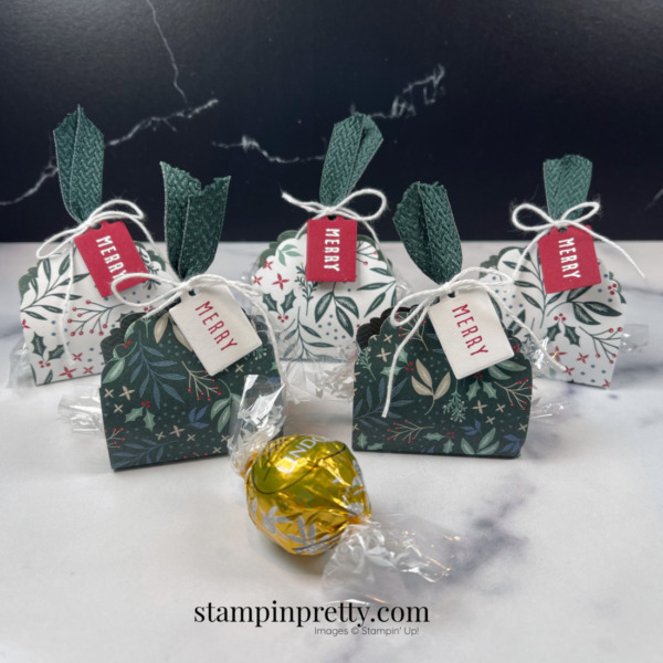 Simple Lindor Truffles Holiday Table Favors Using Tidings of Christmas DSP from Stampin' Up! by Mary Fish, Stampin' Pretty