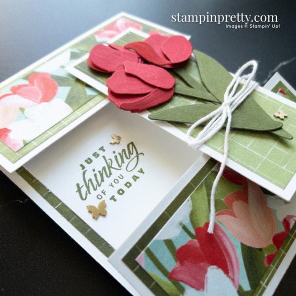 Create a fun fold card using the Flowering Tulips Bundle Stampin' Up! Thinking of You card by Mary Fish, Stampin' Pretty