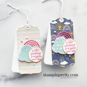 Create a gift tag duo using the Sunshine and Rainbows Designer Series Paper from Stampin' Up! Mary Fish, Stampin' Pretty