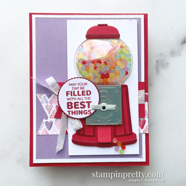 Create this card using the Gumball Greetings Bundle, Shaker Domes, and Frosted Beads from Stampin' Up! Card by Mary Fish, Stampin' Pretty