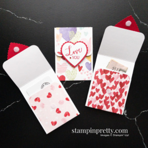 Create these simple valentine gift card holders with the Heart Punch Pack and Create with Friends Stamp Set. Details at Stampin' Pretty. Mary Fish