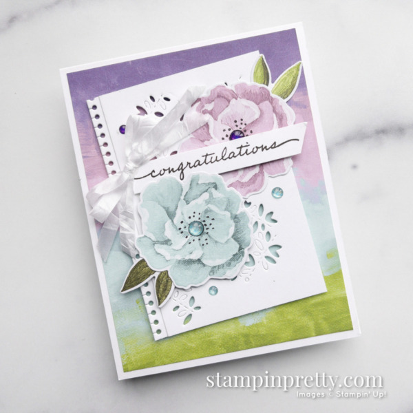 Create this Congratulations Card using the Hues of Happiness Suite Collection from Stampin' Up! Card by Mary Fish, Stampin' Pretty Earn Tulips