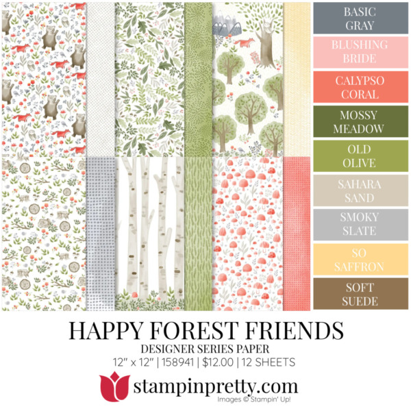 HAPPY FOREST FRIENDS DSP Coordinating Colors 158941 Stampin' Pretty Mary Fish Shop Online 24-7