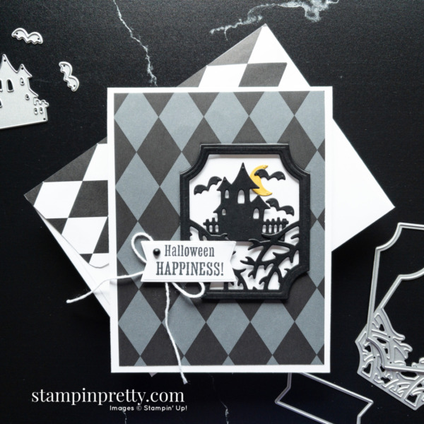 Create this cute Halloween Happiness Card using the Scary Cute Bundle and Black & White Designs DSP from Stampin' Up! Mary Fish, Stampin' Pretty