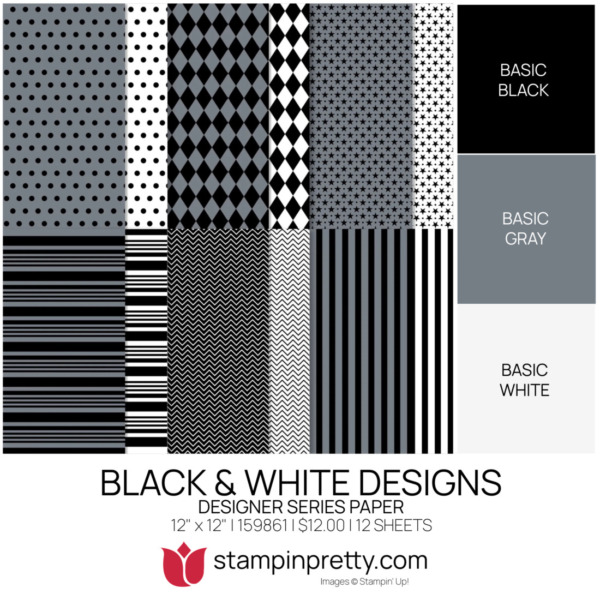 Black and White Designs DSP Coordinating Colors 159861 Stampin' Pretty Mary Fish Shop Online 24-7