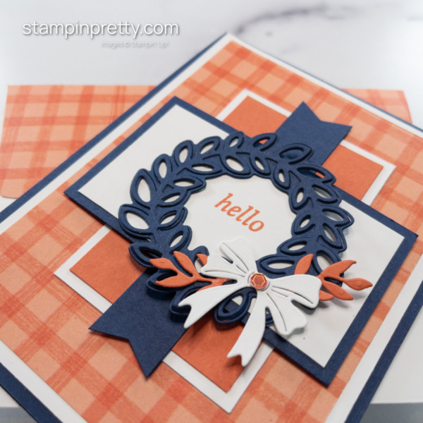 Create a plaid Hello Card using the Cottage Wreath Bundle from Stampin' Up! Card by Mary Fish, Stampin' Pretty