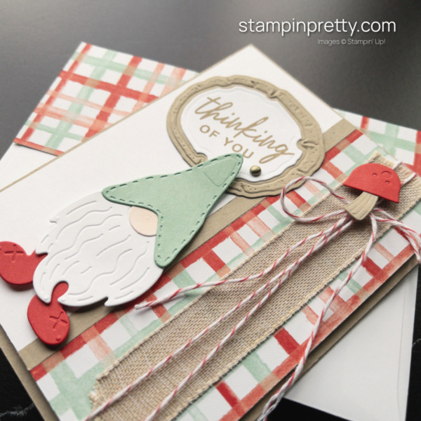 Create this fun Thinking of You Card using the Ringed with Nature Bundle and Gnome Dies. Card by Mary Fish, Stampin' Pretty