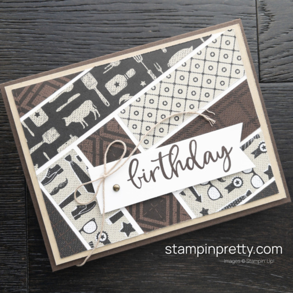 Create a Masculine Birthday Card with Strips of He's The Man DSP from Stampin' Up! Mary Fish, Stampin' Pretty