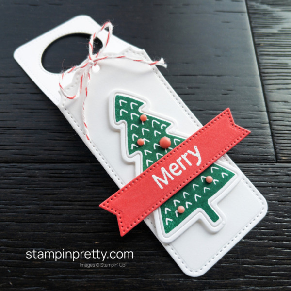 Create a Wine Bottle Gift Tag Using the Spruced Up Bundle, Tailor Made Tag Dies and more from Stampin' Up! Mary Fish, Stampin' Pretty Earn Tulip Rewards