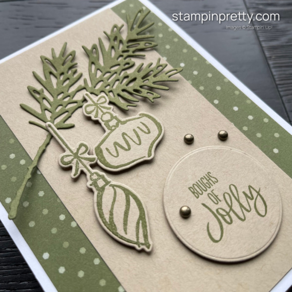 Create a boughs of jolly card with the Decorated with Happiness Bundle from Stampin' Up! Cards by Mary Fish, Stampin' Pretty