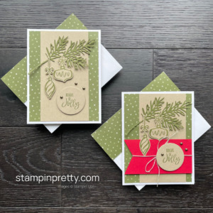 Create a simple and stepped-up boughs of jolly card with the Decorated with Happiness Bundle from Stampin' Up! Cards by Mary Fish, Stampin' Pretty