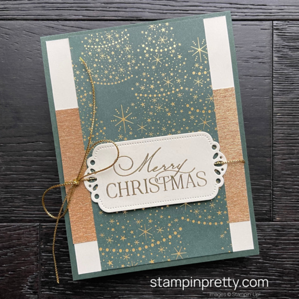 Create this Merry Christmas Card with the Lights Aglow Suite Collection and Gold Embossing Powder - Mary Fish, Stampin' Pretty