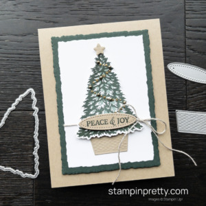 Create this card using the Tree Trimming Dies and the coordinating Trimming the Tree Stamp Set by Stampin Up! Peace and Joy Holiday Card by Mary Fish, Stampin' Pretty