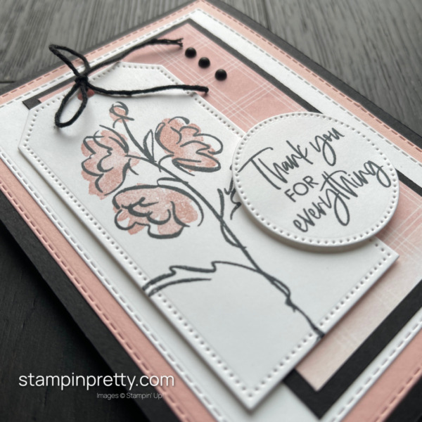 Create a Blushing Bride Thank You Card with Stampin' Up! Stitched Rectangle, Stylish Shapes and Tailor Made Tags Dies Order From Mary Fish, Stampin' Pretty