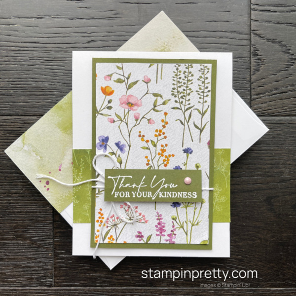 Create a Thank You Card with the Dainty Delight Bundle and Coordinating Dainty Flowers DSP Earn For Free Stampin' Pretty, Mary Fish