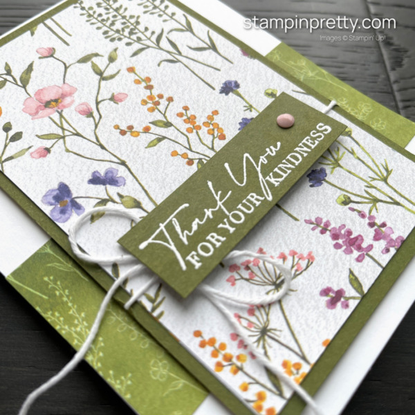 Create a Thank You Card with the Dainty Delight Bundle with Coordinating Dainty Flowers DSP Earn For Free Stampin' Pretty, Mary Fish