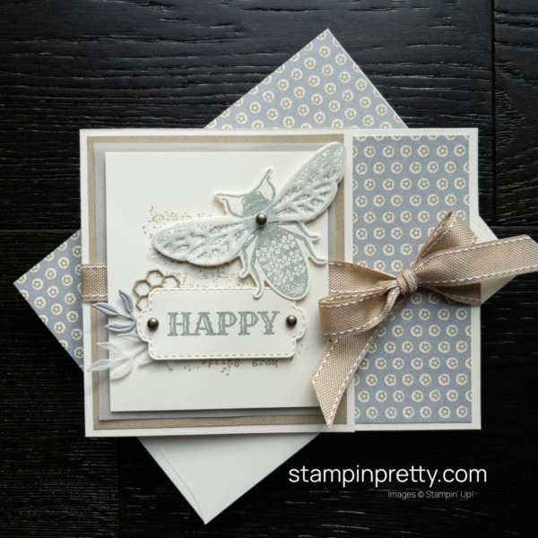 Construct this fun fold happy card using the Queen Bee Bundle from Stampin' Up! Card by Mary Fish, Stampin' Pretty