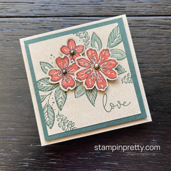 Create a LOVE 3x3 Note Card with Petal Park and Regency Park Bundles by Stampin' Up! Mary Fish, Stampin' Pretty
