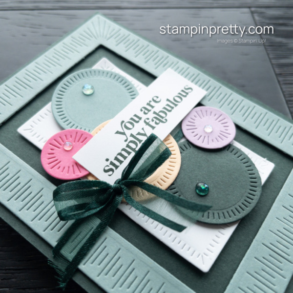 Create this fun card with the Simply Fabulous Stamp Set and NEW Radiating Stitches Dies by Stampin' Up! Design by Mary Fish, Stampin' Pretty (1)