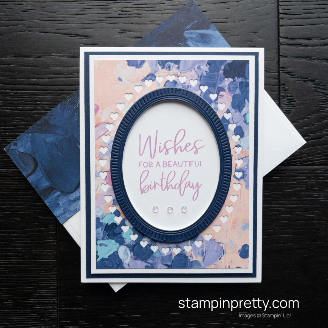 Create this simple Night of Navy, Fresh Freesia and Petal Pink birthday card with the Framed Florets Bundle and the Fancy Flora DSP from Stampin' Up! Mary Fish, Stampin' Pretty