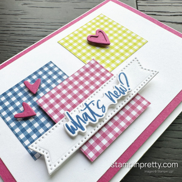 A What's New Note Card with the Glorious Gingham Designer Series Paper and Charming Sentiments Stamp Set - Card Design by Mary Fish, Stampin' Pretty