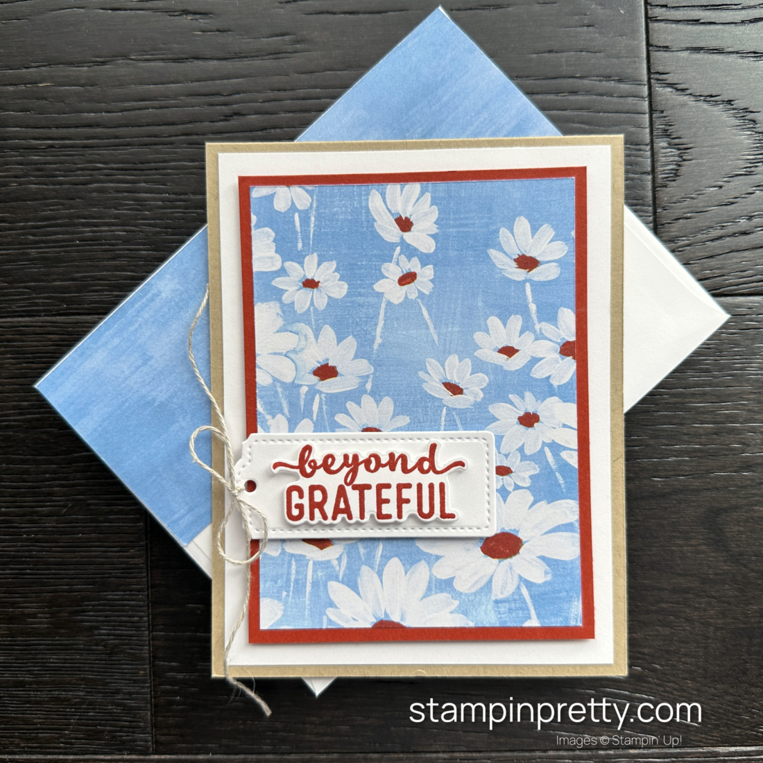 Create this Beyond Grateful Card using the Fresh as a Daisy DSP and the Charming Sentiments Stamp Set by Stampin' Up! Mary Fish, Stampin' Pretty
