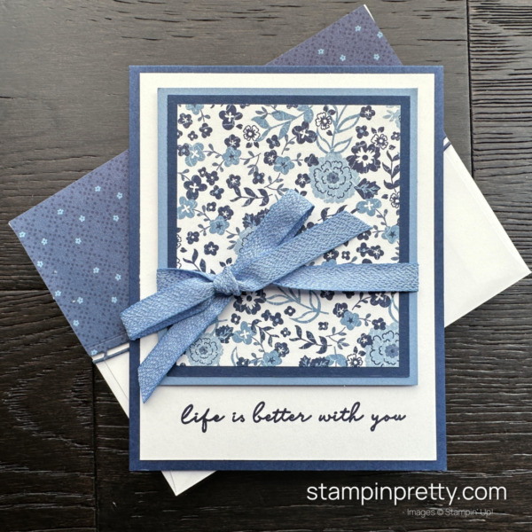 Create this simple friend card using the Countryside Inn Designer Series Paper and the Happy Labels Stamp Set by Stampin' Up! Mary Fish, Stampin Pretty