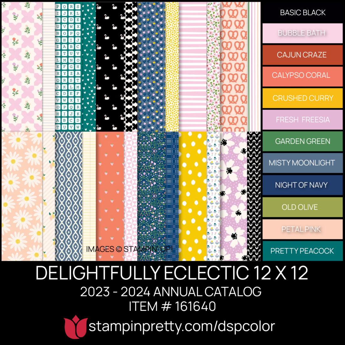 DELIGHTFULLY ECLECTIC 12 X 12 DSP Coordinating Colors 161640 Stampin' Pretty Mary Fish Shop Online 24-7